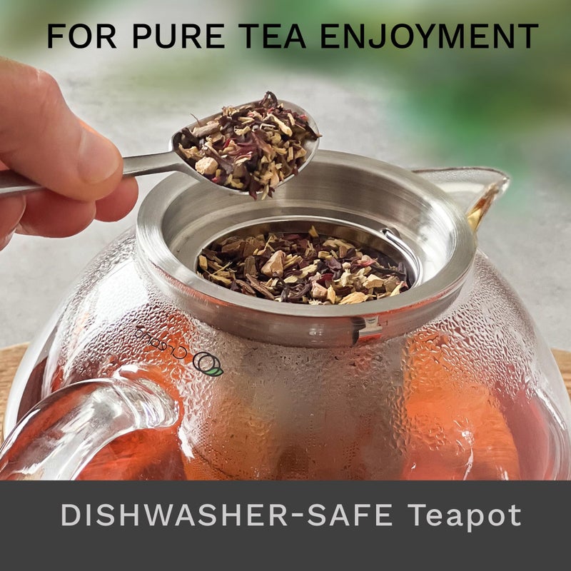 Creano glass teapot 58oz (1700ml), tea maker with integrated stainless steel infuser and glass lid, ideal for preparing loose teas, drip-free, all-in-one - Image 4